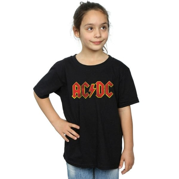 AC/DC Girls Distressed Logo Cotton T-Shirt - Black