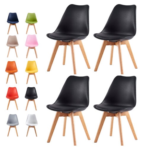 Set of 4 Dining Chairs with Solid Wooden Legs and Seat Cushion Pads Eva