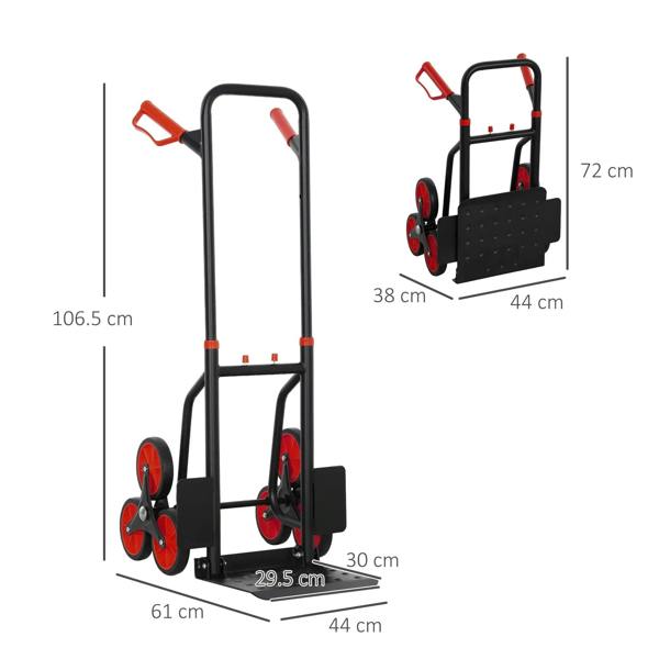 Red and black folding stair-climbing hand truck trolley with step base