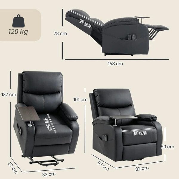 Riser Recliner Chair with Massage and Heat, Electric Lift Recliner Armchair for Elderly, with Side Table, Black
