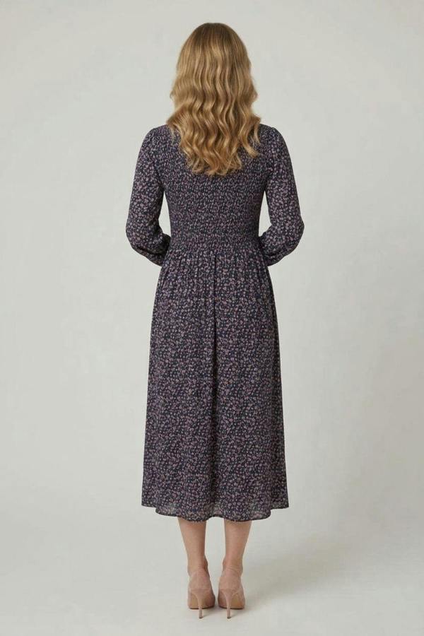 Izabel London Ditsy Floral Shirred Midi Shirt Dress