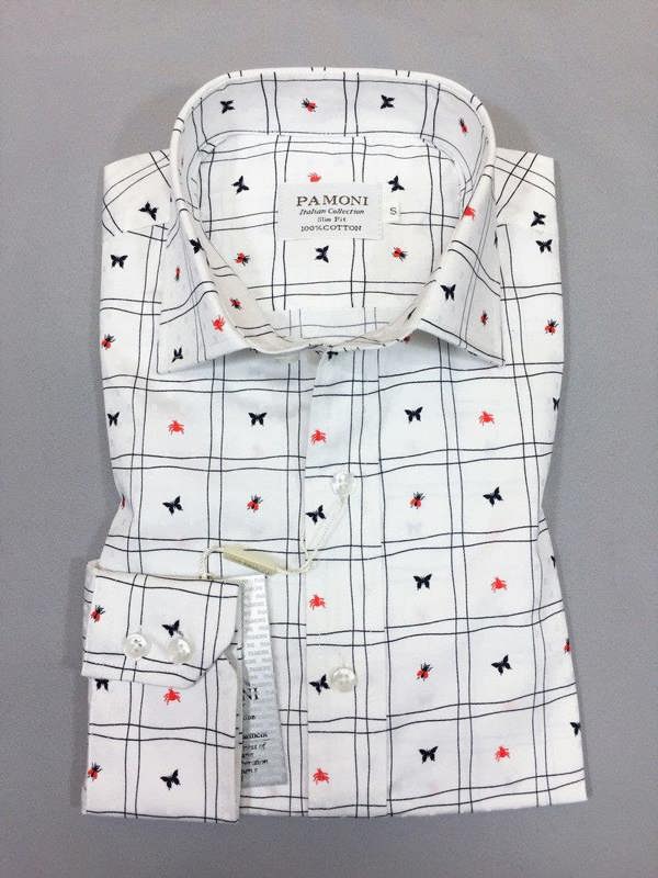 White Check Print Slim Fit Shirt - Pamoni