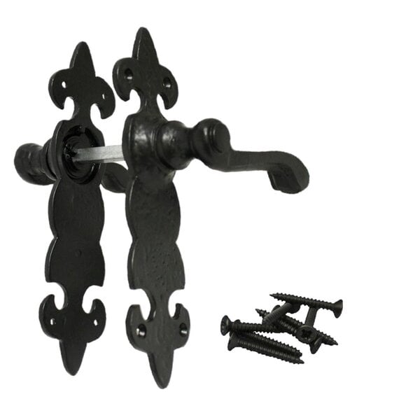 EDH Door Hardware Black Cast Iron Fleur-de-Lys Door Handles – Lever Latch, Bathroom Lock & 3 Lever Lock Sets - Latch Handle Only