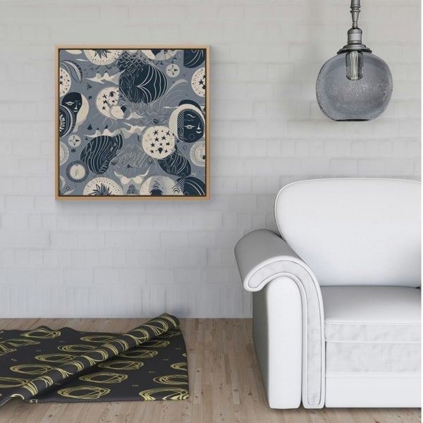 Warren Reed Abstract Moon and Stars Framed Canvas