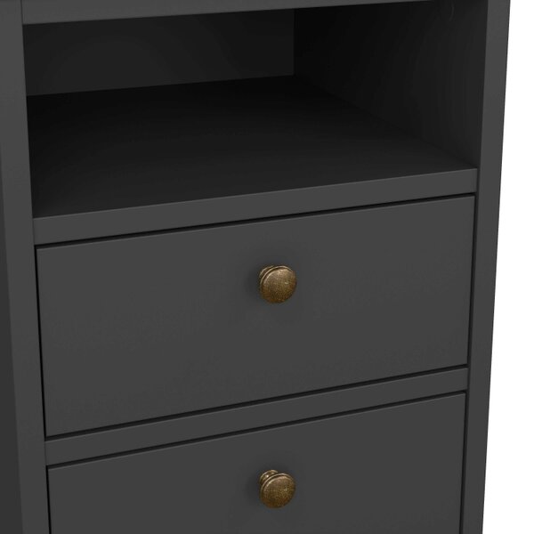 Wyld Haus Osaka Farmhouse Dark Grey Wooden Bedside Table 2 Drawers