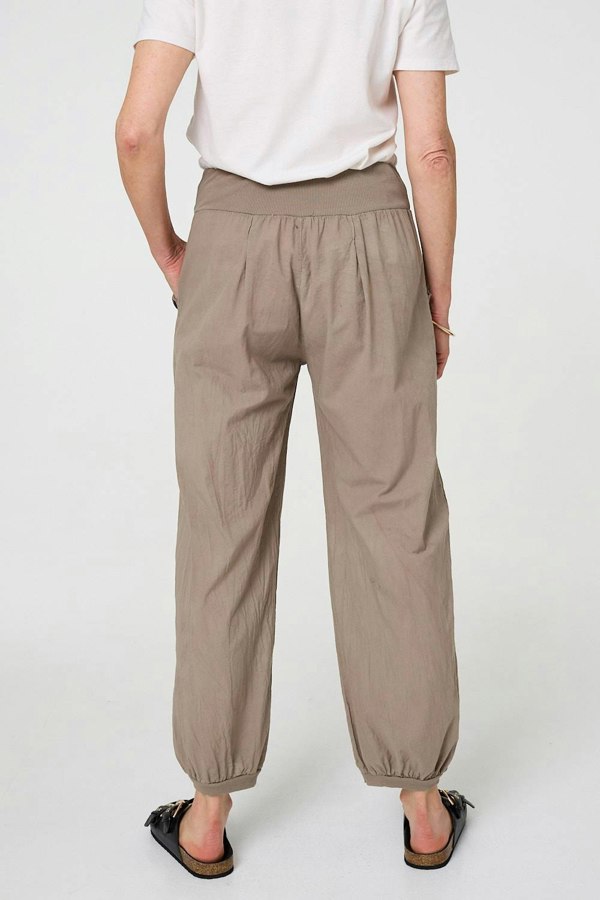 Beige | Elasticated High Waist Loose Trousers
