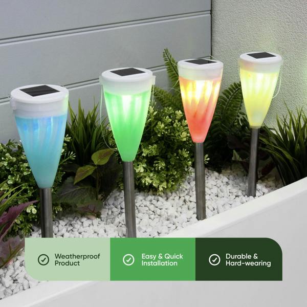 Gardenwize Pack of 4 Colour Changing Solar Stake Lights – Multi-Colour LED Garden Lights