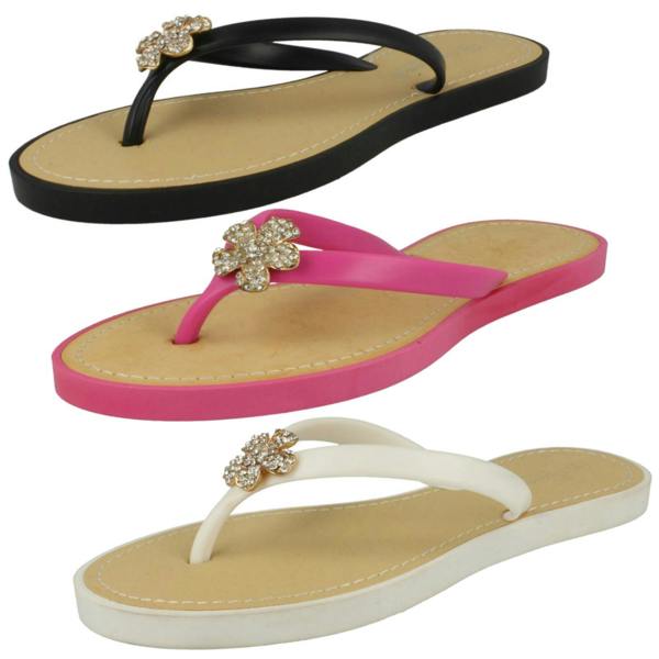 Savannah Ladies Savannah Toe Post Diamante Flower Detail Sandals