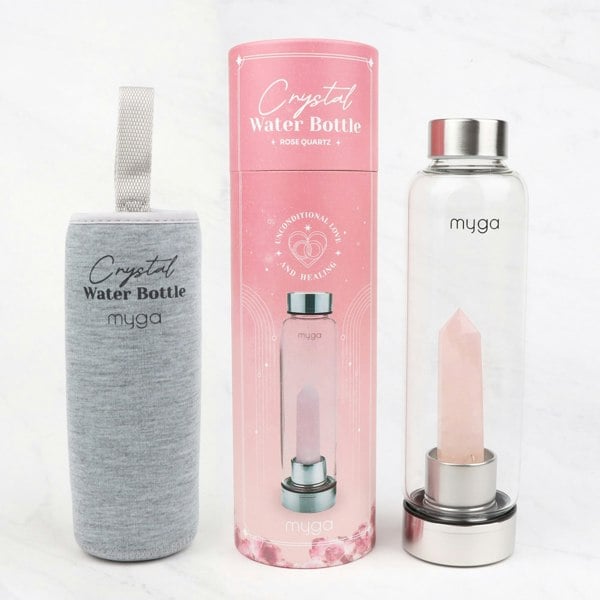 Myga Rose Quartz Crystal Glass Water Bottle