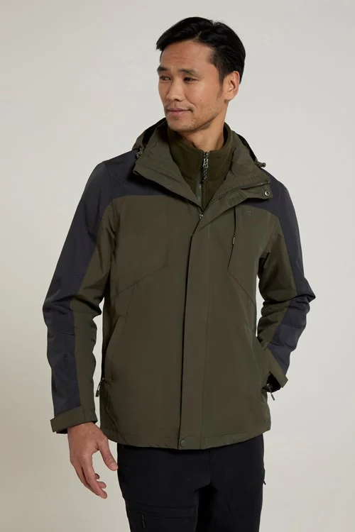 Mountain Warehouse Mens District Extreme 3 in 1 Waterproof Jacket - Khaki Green