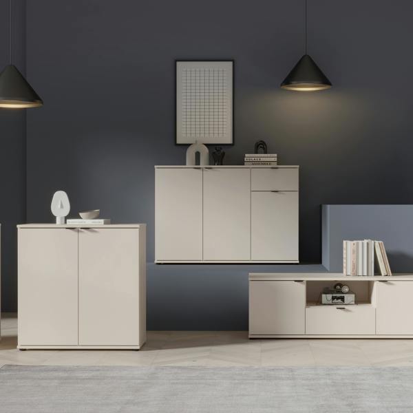 Furniture To Go Ganymede Wide 3 Door Cupboard with Drawer in Sand