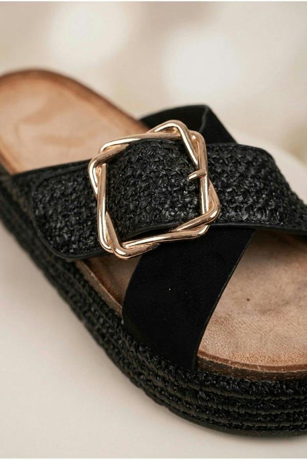 Lucia Womens Woven Buckle Platform Sandals - Black