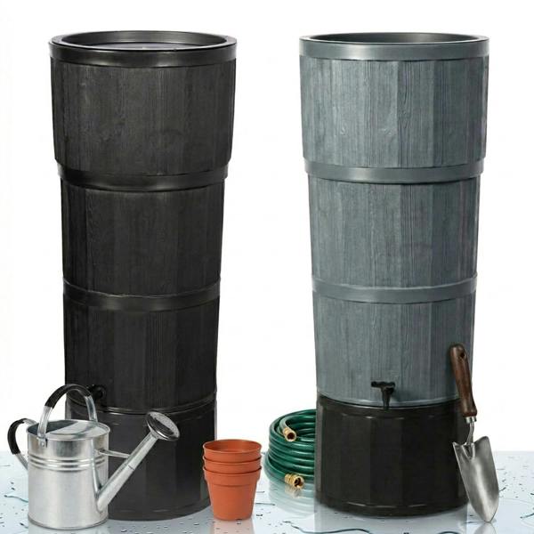 XL 150L Oak Wood Effect Water Butt With Stand, Tap, Rain Diverter & Lid