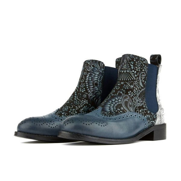 Embassy London Mamacita - Silver Blue - Women's almond toe chelsea boot with wingtip brogue detail