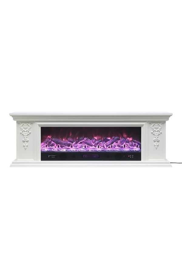 Living and Home Natural Resin Carved Craftsman TV Stand Electric Fireplace Adjustable Flame with Remote - Off White