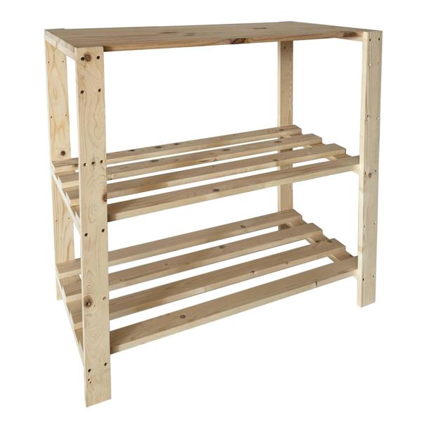 Core Products 3-Shelf Freestanding Storage Rack, Heavy-Duty with Solid Worktop, Solid Pine