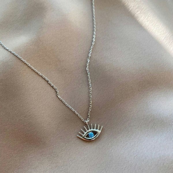 Spero London Aqua Blue Eye Evil Eye Sterling Silver Necklace