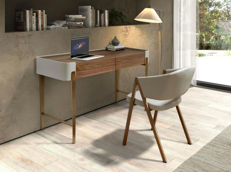 Angel Cerdá Desk in Walnut, Beige and Golden Polished Steel 7186