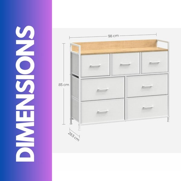 Rafaelo Mobilia Industrial Bedroom Chest With 7 Fabric Drawers White