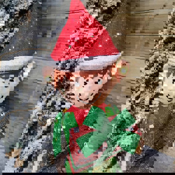 Samuel Alexander 107cm Warm White LED Lit Elf Character with Present Christmas Decoration in Green and Red
