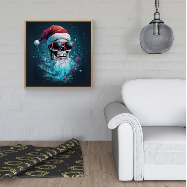 Warren Reed Magical Santa Hat Skull Splash Art Framed Canvas