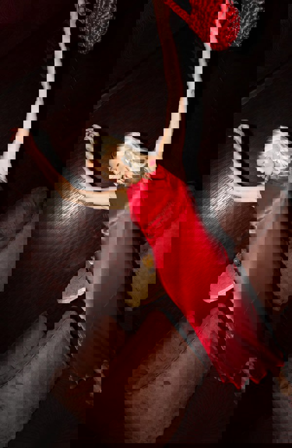 Rewritten London Paris Midi Dress in Red Satin