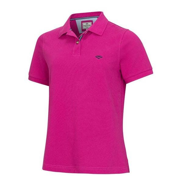 Hoggs of Fife Cora ladies piqué polo shirt in berry, short sleeve cotton blend top with button placket for smart countryside wear