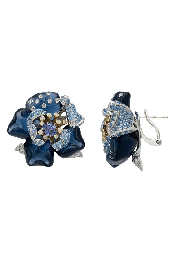 Latelita Blue Rose Flower Stud Earrings Dual Plating