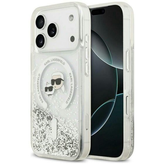 Karl Lagerfeld Liquid Glitter Karl & Choupette Heads Case with MagSafe for iPhone 17/18 Pro Max 6.9" Clear - KLHMP18XLGKCSGH