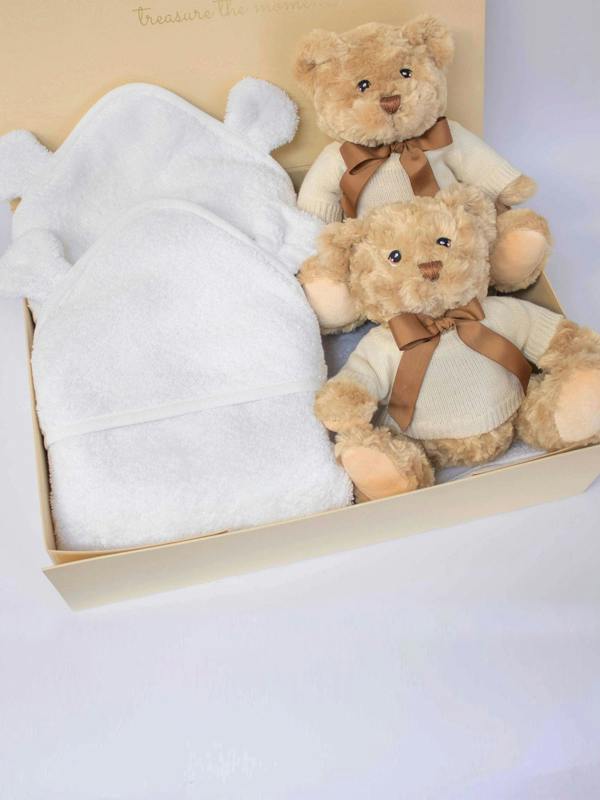 The Baby Gifting Company Twin Neutral Teddy and Towel Hamper