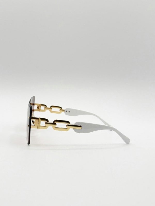 SVNX Rimless Oversized Square Sunglassses in White Gold