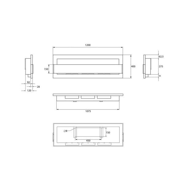 BIOFireplacesGMT Bioethanol Fireplace Wall Mounted 1200x400 Black Matt with Glass Ventless