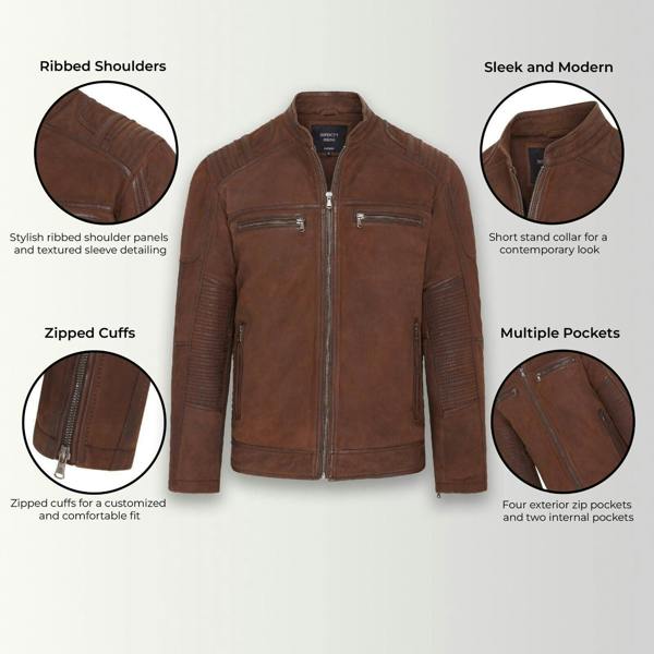 Infinity Leather Mens Buff Leather Cafe Racer Biker Jacket - Jinan