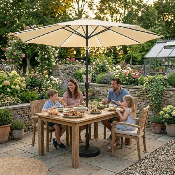 Jardi LED Tilt Parasol 2.7m – Cream