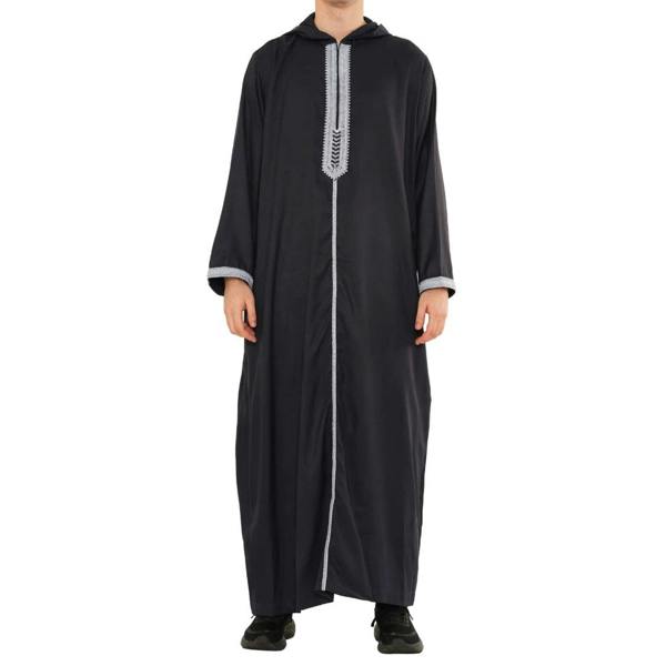 Men's Hooded Gandoura Embroidery Moroccan Thobe - Navy - Thobez - 8