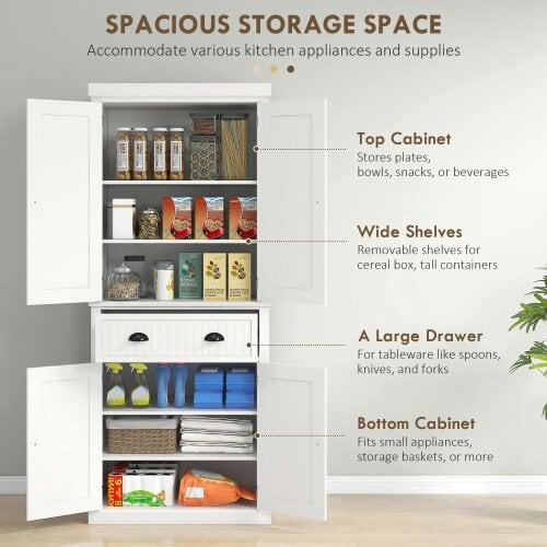 Wyld Haus Ellu Soso Wooden White Kitchen Storage Cabinet With Drawer And Adjustable Shelves