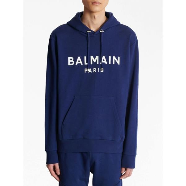 Balmain Logo Printed Hoodie   in  Navy