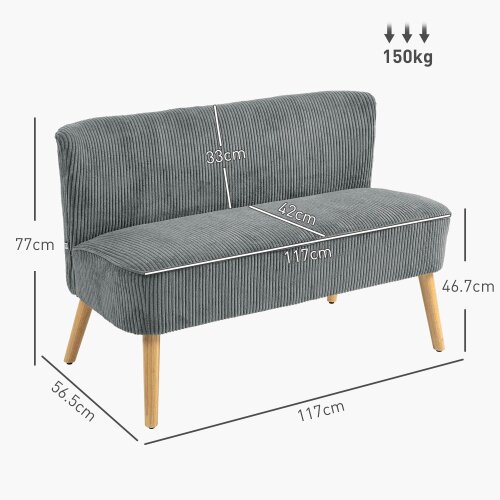 Wyld Haus Dinovi Grey Corduroy 2 Seater Sofa Natural Wooden Legs