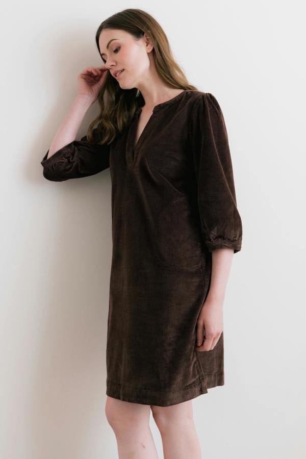 Lily & Me Harvest Stretch Jumbo Cord Shift Dress Chocolate