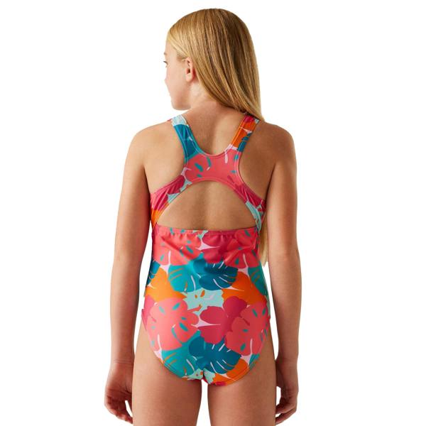 Regatta Girls Katrisse Tropical Leaves One Piece Swimsuit - Multicoloured - 
