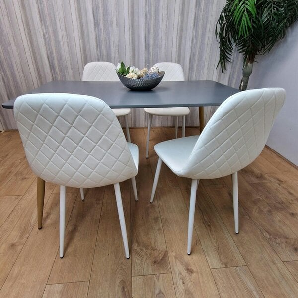 Kosy Koala Dining Table Set of 4 Wooden Grey Table with 4 White Gem Patterend Chairs