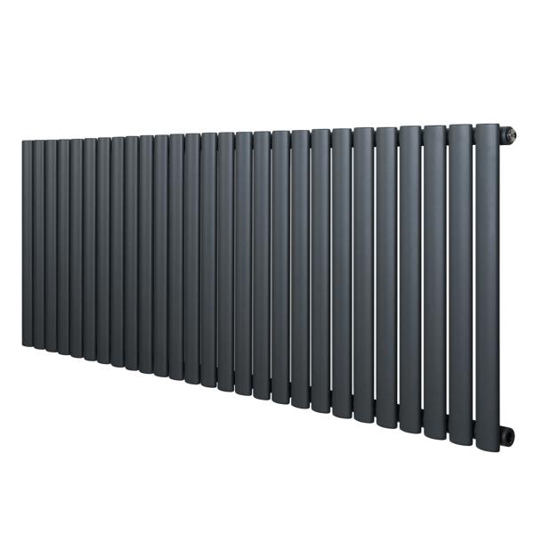 Oval single column radiator in anthracite grey, 600 x 1620mm, featuring a sleek, modern design with smooth, matte finish and vertical bars