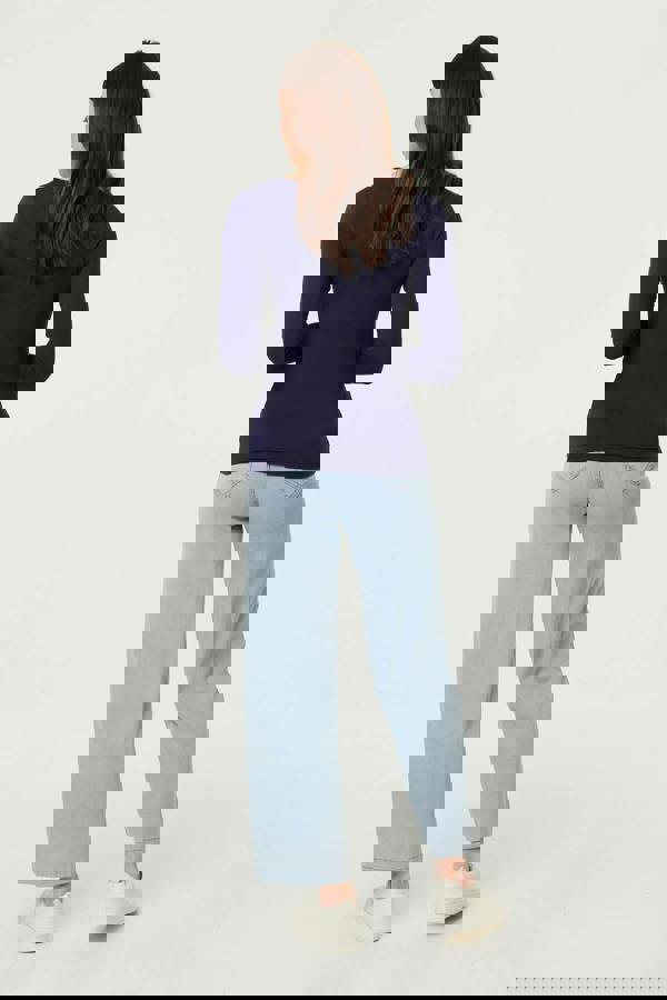 Navy | Long Sleeve Slim Scoop Neck Top