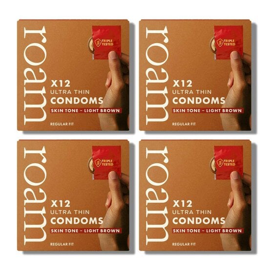 Roam Light Brown Skin Tone Condoms - Ultra Thin Regular Fit - 48 Pack (4 x 12)