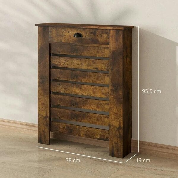 Bobobiy 95.5H x 78Wcm Radiator Cover, with Drawer - Rustic Brown