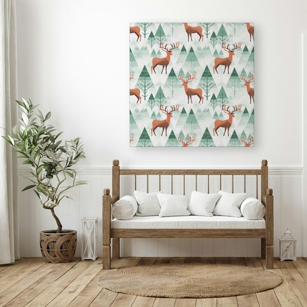 Warren Reed Reindeer On A Snowy Landscape Canvas