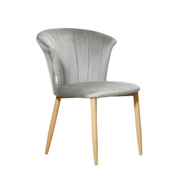 Life Interiors Single Elsa Velvet Dining Chair - Curved Back Design with Wooden Legs & Comfortable Padded Seating, Modern Accent Chairs