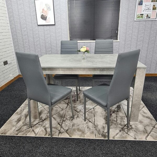 Kosy Koala Modern Grey Dining Table Set with 4 Grey Faux Leather Chairs - Dining Room Furniture