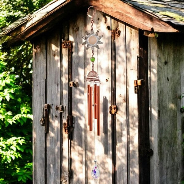 EDH Door Hardware Rose Gold Sun Wind Chime – 58cm x 8cm x 6cm | Elegant Solar-Themed Metal Wind Chime for Outdoor & Indoor Décor