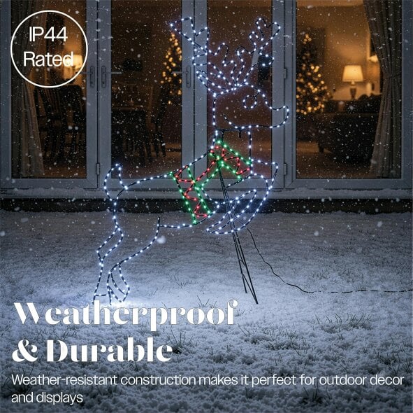 Scotts of Stow Xmas Haus Multicolour Micro LED Metal Silhouette Deer  Outdoor Decoration with Timer and Stand